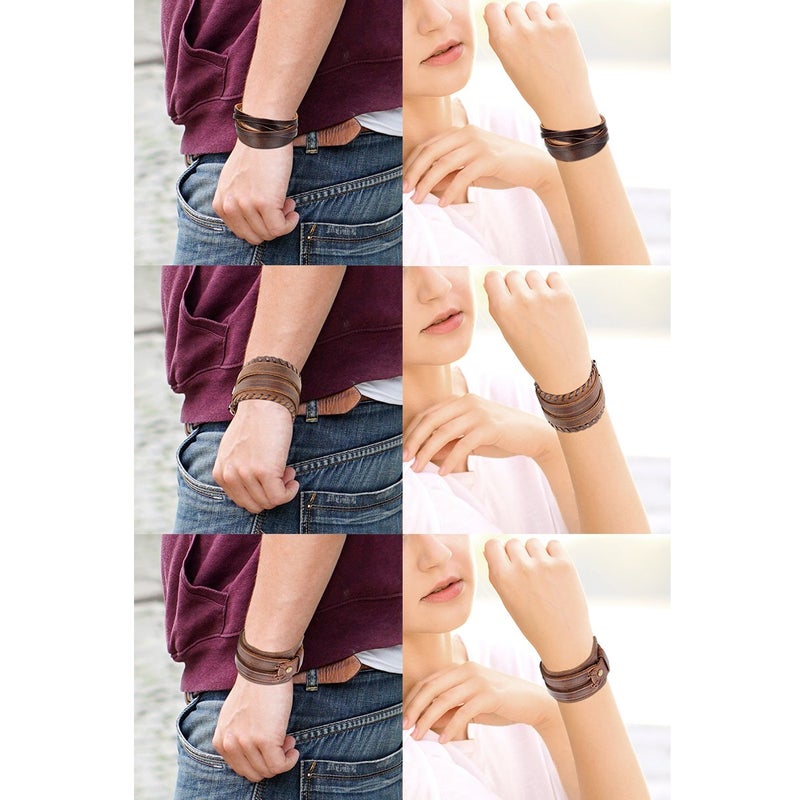 OIDEA 3pcs 19-55 MM Wide Mens Punk Rock Adjustable Leather Banlge Cuff Bracelet,Fit for 6.5-9 Inch Wrist - Image 4